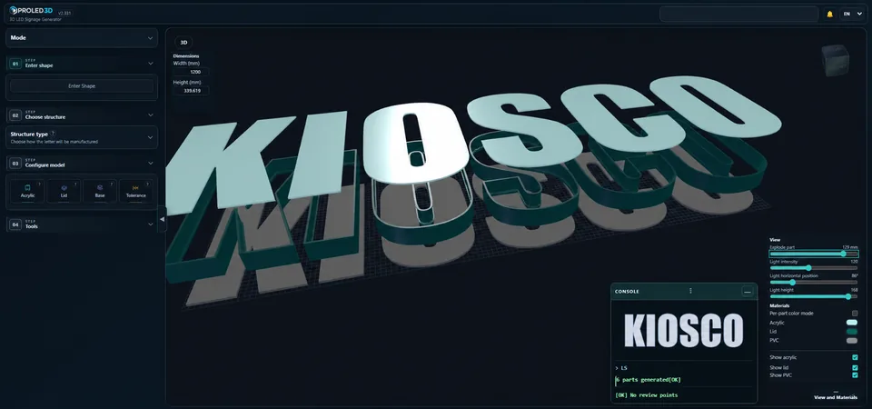 PROLED3D channel letter software interface